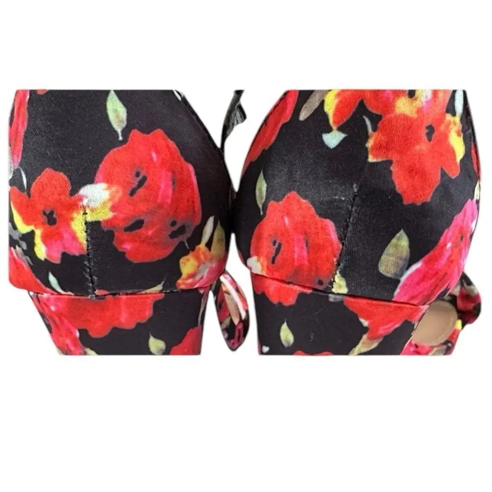 Just Fab Platform Floral Open Toe Heels Size 8 Women’s Red Rose Flower